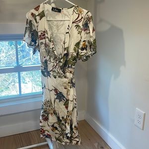Lulu's Flutter Sleeve Floral Wrap Mini Dress, Size Large